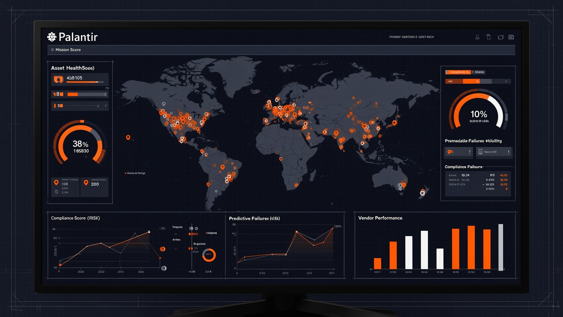 ServiceCamPro executive risk dashboard with global asset health and compliance scores